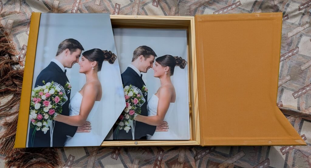 Wedding treasure album handcrafted by CraftedMemories for couples in Central Texas