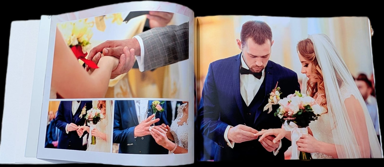 Premium layflat wedding album open on a table