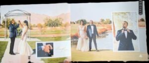 Layflat photo album vs regular photo book comparison showing flat pages vs gutter crease
