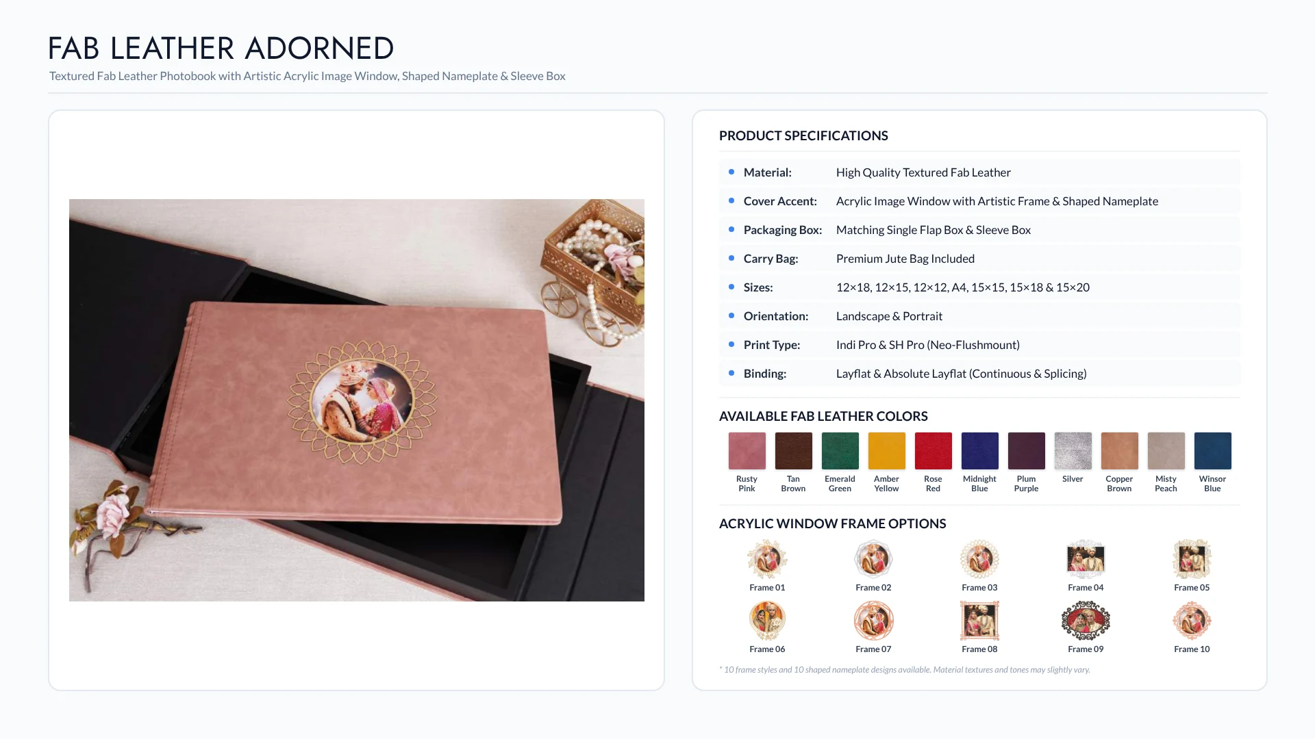 luxury wedding albums 5 Fab Leather Adorned wedding album with framed acrylic photo window, 11 leather colors and 10 window frame styles